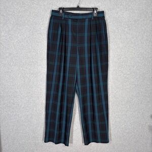 ASOS Pleated Wide Leg Pants 34x30‎ Teal Tartan Plaid Trouser Loud Luxury Career